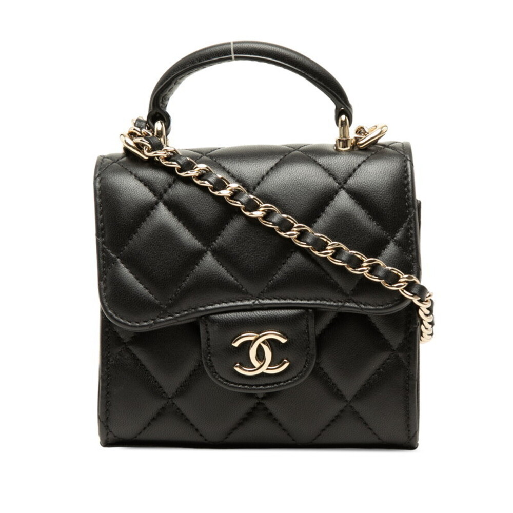Chanel Coco Mark Mini Matelassé Chain Shoulder Bag AP2682 Black Gold Lambskin...